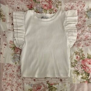 Zara White Ruffled Sleeve Top